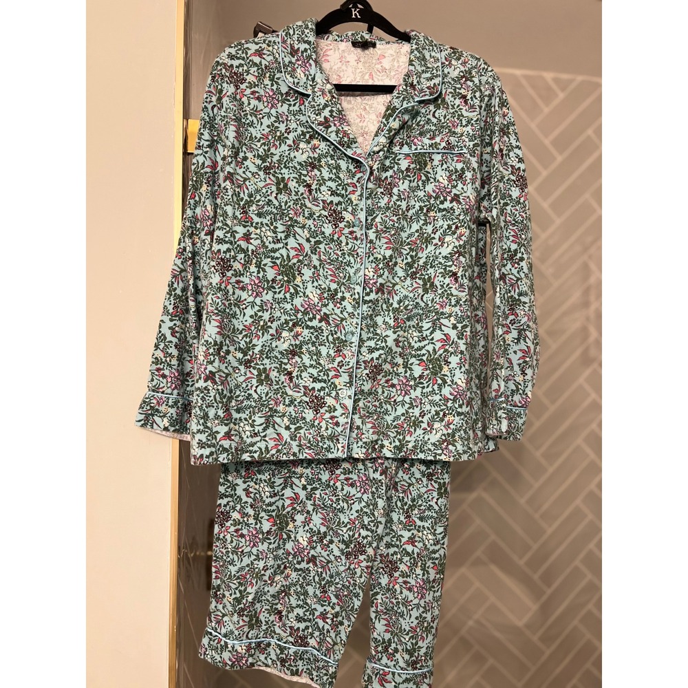 Talbots Womens Large Floral Pajama Set Blue Green Pink Long Sleeve Button Down